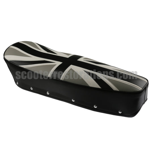 Dual Seat Complete with Strap & Seat Bracket (Silver Union Jack)