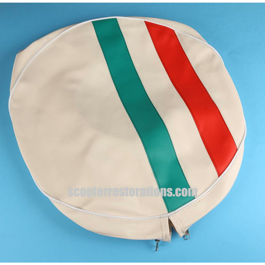 Spare Wheel Cover (10 inch) White with Red & Green Stripes (on one side)