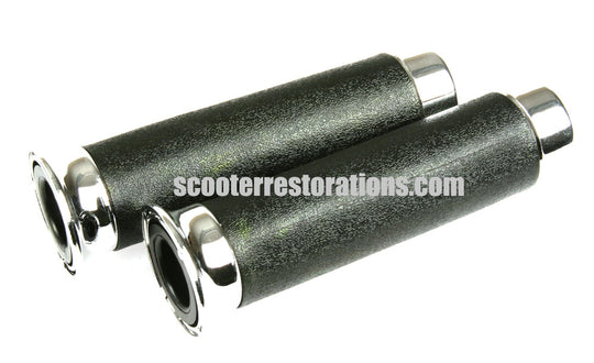 Vespa Handlebar Grips (Black) with Chrome End Caps (PX PE T5 LML)