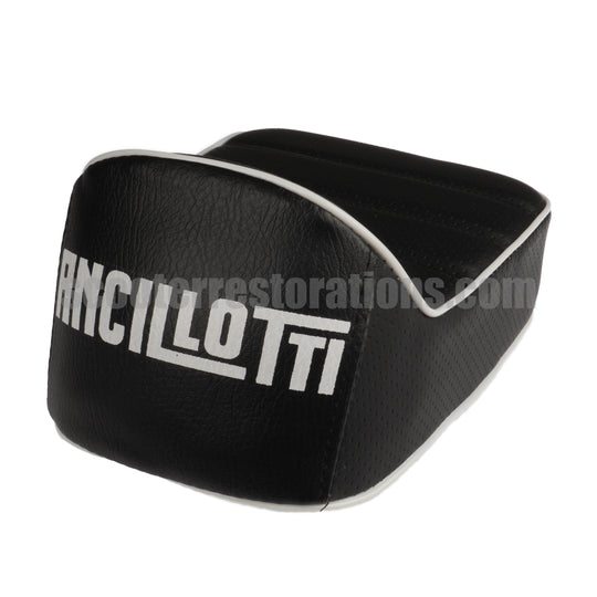 Ancillotti Short Road Race Seat (Black) with White Logo & White Piping (Length 260mm)