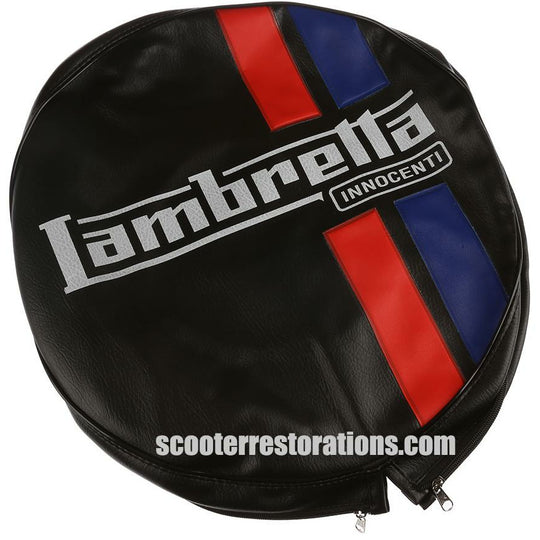 Spare Wheel Cover (10 inch) Black with Red & Blue Stripes & Lambretta Innocenti Logo