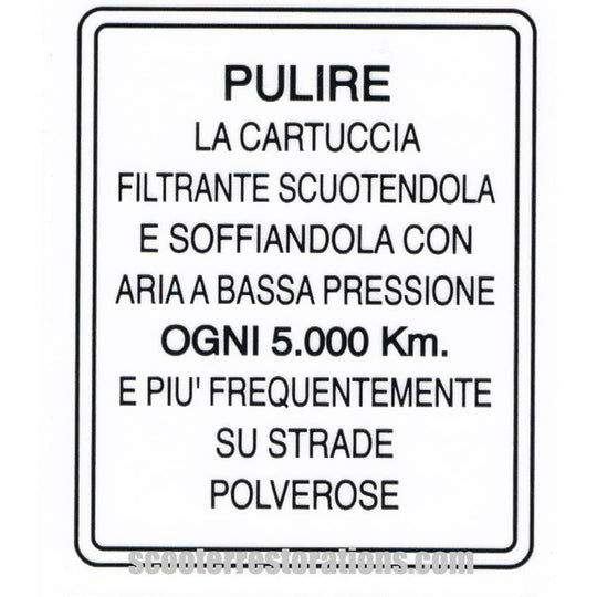 Air Filter Transfer (Late Series 1 & Series 2) Italian Text (Casa Lambretta C 221)