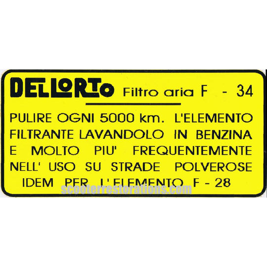 Air Filter Transfer (Series 1 frame breather with oval filter) Italian Text (Casa Lambretta C 220)