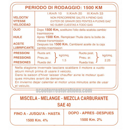 J-Range Legshield Running-in Transfer (J-50 De Luxe/J-50 Special) Italian Text (Casa Lambretta C 228)