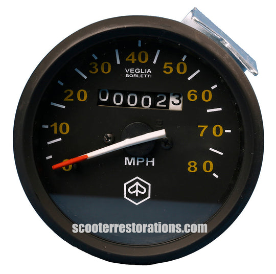 Vespa 80mph Speedometer (P125X P150X P200E LML) Black Rim