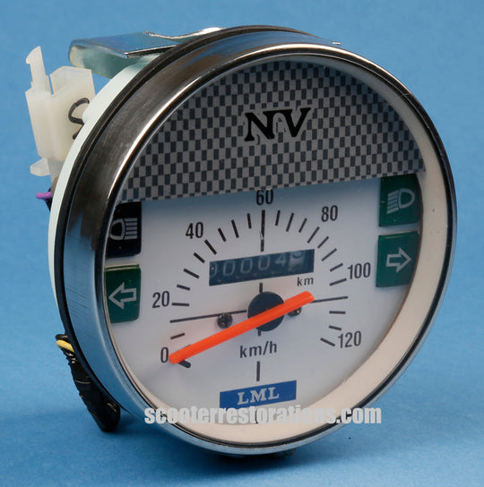 Vespa 120kmph Speedometer with Fuel Gauge (LML NV) White Face