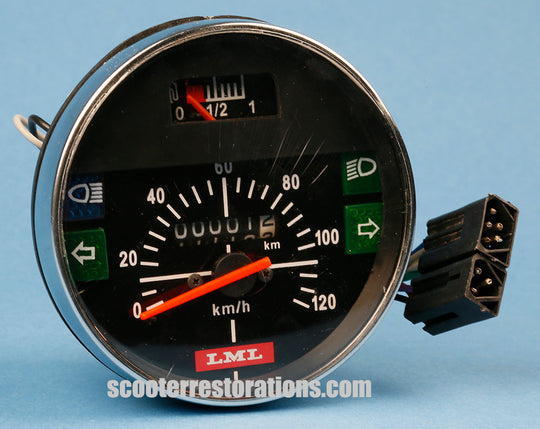 Vespa 120kmph Speedometer with Fuel Gauge (LML) Black Face