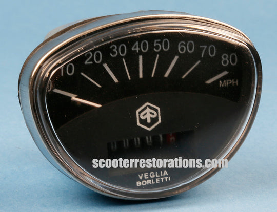 Vespa 80mph Speedometer (Rally Super Sprint) Black Face