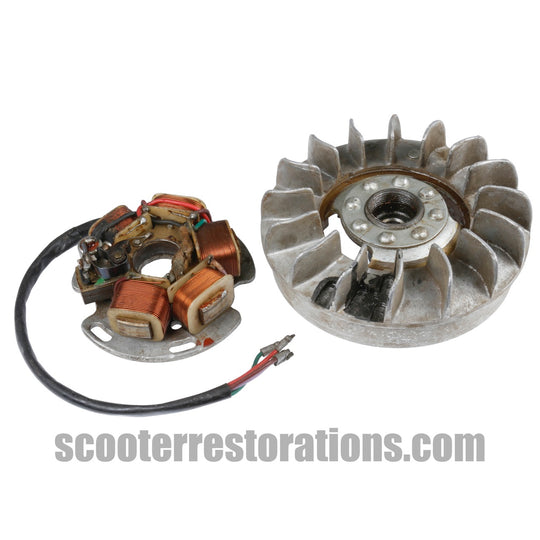 J-Range Flywheel 6-Pole (SIL) Short Fins & 12V Stator Plate (Slightly Damaged & Dirty)