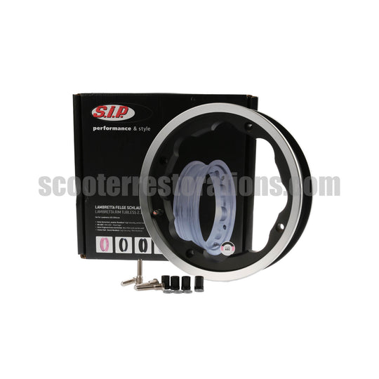 SIP Lambretta Tubeless Aluminium Wheel Rim (Matt Black with Silver Edge)